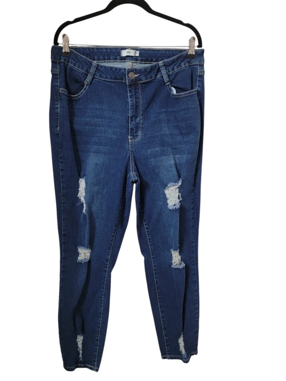 Rue+ Size 18 Distressed / Destroyed Skinny Denim Blue Jeans, Medium Dark Wash